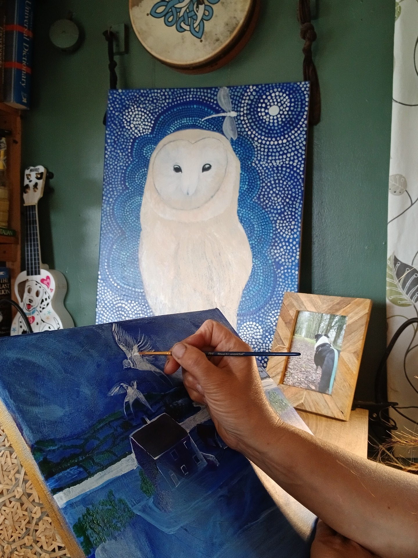 Accepting and expressing our gifts of creativity will add to our joy, acrylic indigo blue on canvas